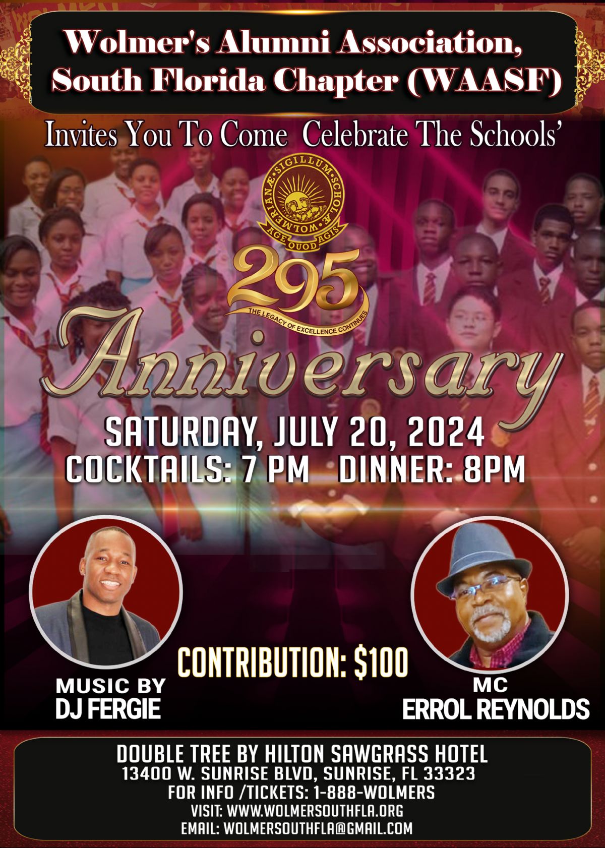Wolmer‘s Alumni Association, South Florida Chapter - 295 Anniversary Event Poster