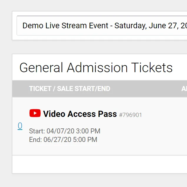 video access ticket setting